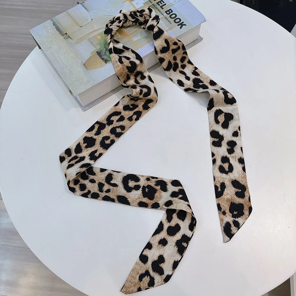 2 PC Women Long Narrow Silky Scarf 4*180cm Long Small Nekchief Leopard Print Multifunctional Fashion Clothing Accessories Wrap