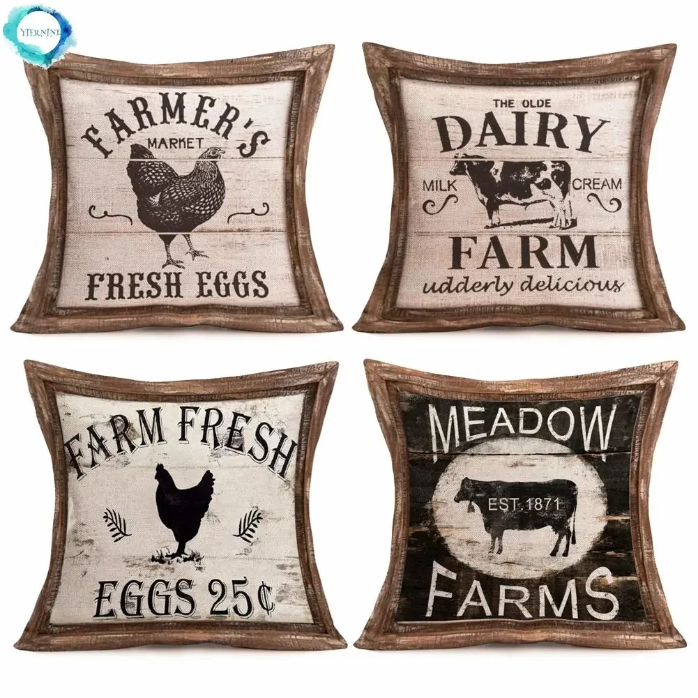 

Retro chicken cow pattern pillow pillow, living room sofa cushion home decoration fashion animal series home pillow sleeve