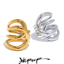 Yhpup 6789# Stylish Unique Design Stainless Steel Metal Geometric Unusual Ring Statement Daily Exquisite Jewelry Gift