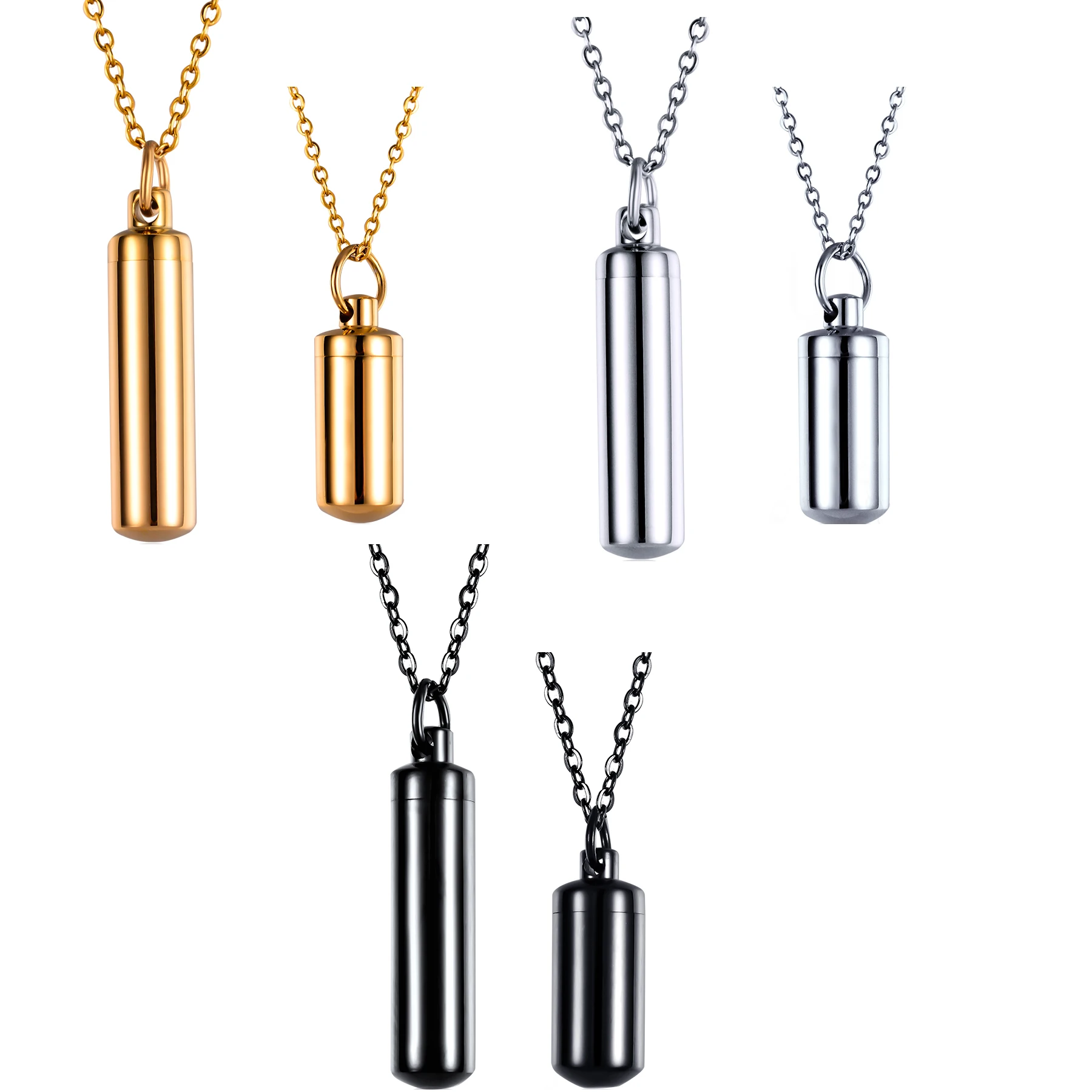 Cylinder Ashes Urn Pendant Charm Stainless Steel Cremation Memorial Necklace Jewelry 3 Colors