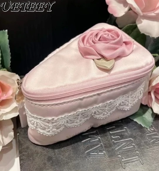 Japanese Style New Cute Three-Dimensional Rose Hand-Held Makeup Storage Bag Sweet Girl All-Matching Cosmetic Case Bags for Women image 6