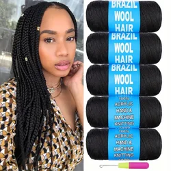 3-12Rolls Black Brazilian Wool Hair Acrylic Yarn For African Synthetic Crochet Hair Jumbo Braids Braids Twist Wraps70G/Roll