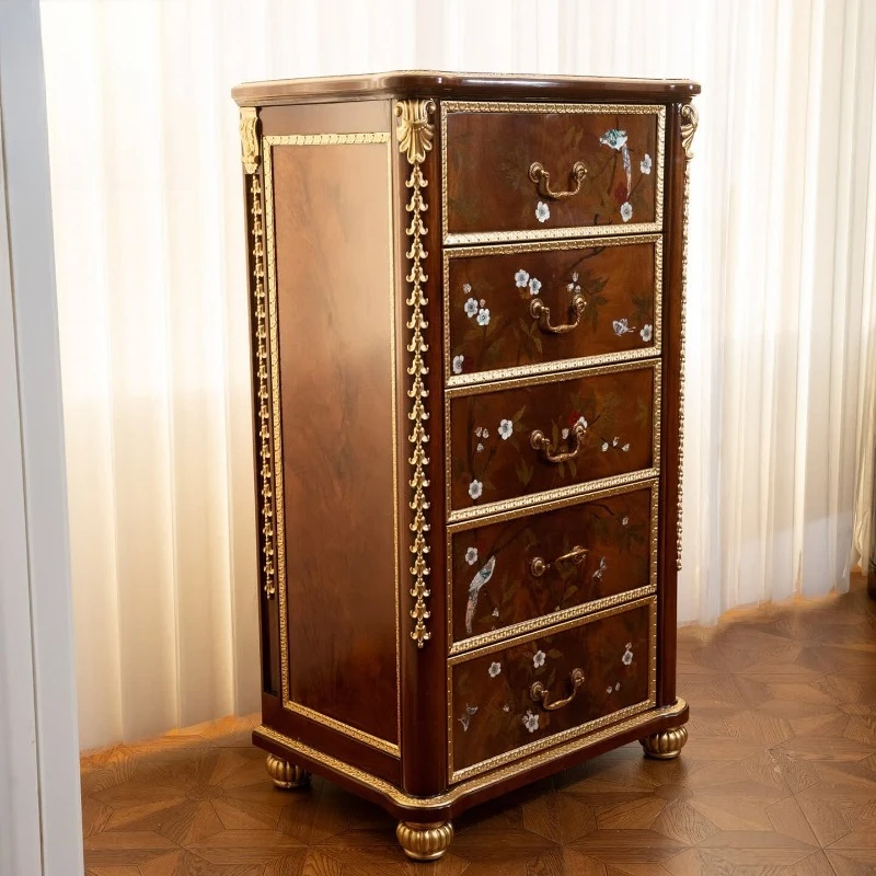 Solid wood carving flower chest of drawers storage living room bedroom furniture chest of drawers
