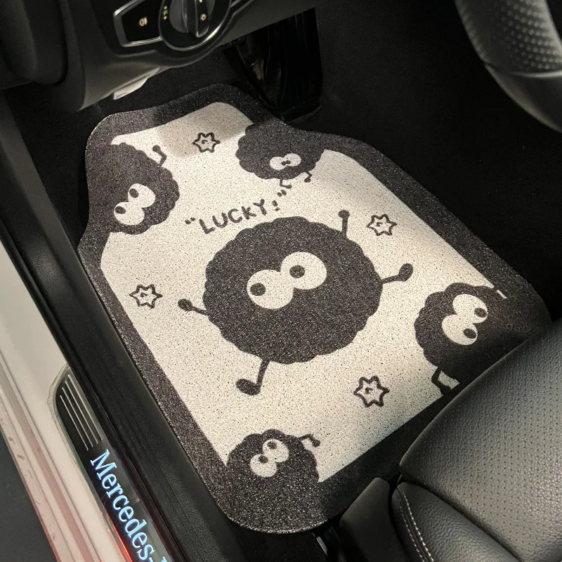 Car Floor Mats Universal Short Plush Cartoon Dust Elf Anti-dirty Anti-slip Protective Interior Car Foot Mat Carpet Pad Supplies