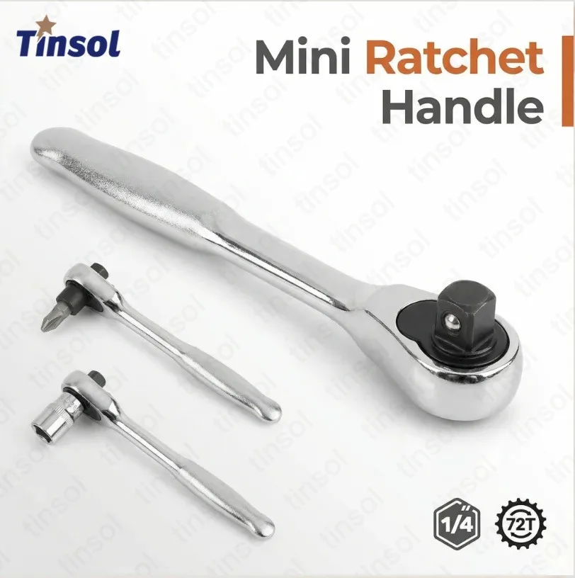 TINSOL 1/4 Inch Double-Ended 72-T Mini Ratchet & Bit Driver Quick-Release Socket Wrench Portable Repair Tool for Sockets & Bits
