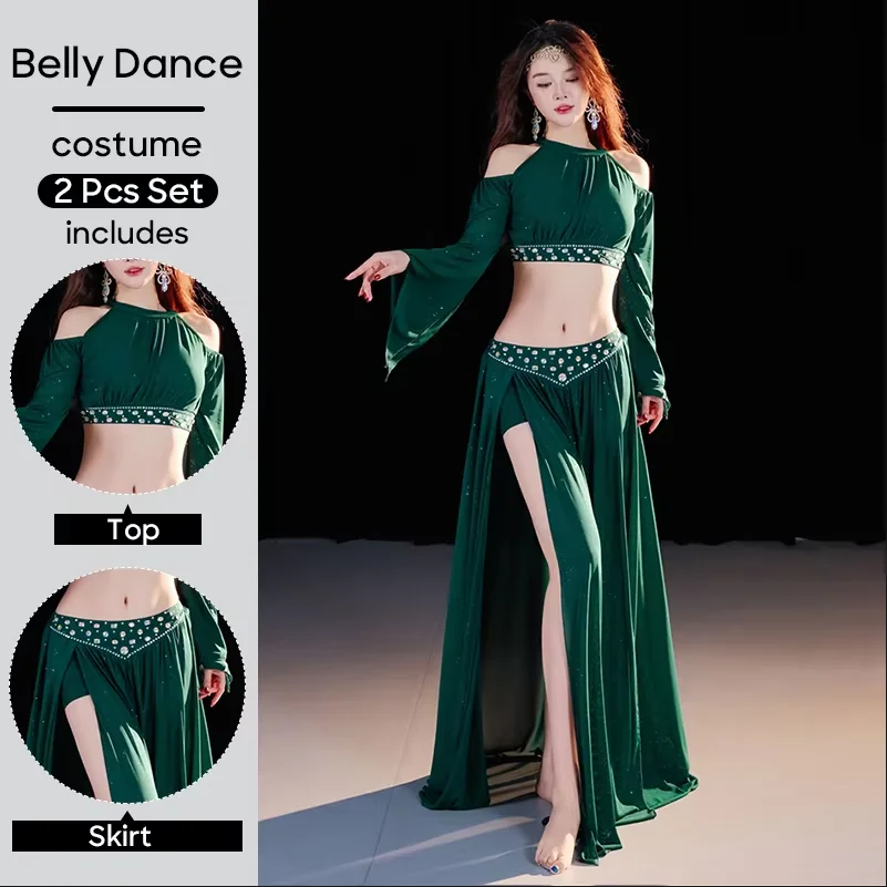 

Belly Dance Costume Set Top and Skirt 2 PCS Set For Adult Women Performance Clothings Practice Clothes Suit Wear Outfit