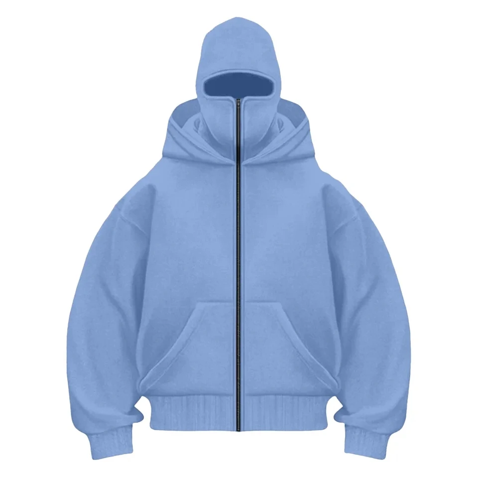 

Balaclava Men Zip Hoodie Y2K Gothic Harajuku Double Hooded Sweatshirt Casual Sports Zipper Sportwear Outdoor Activities