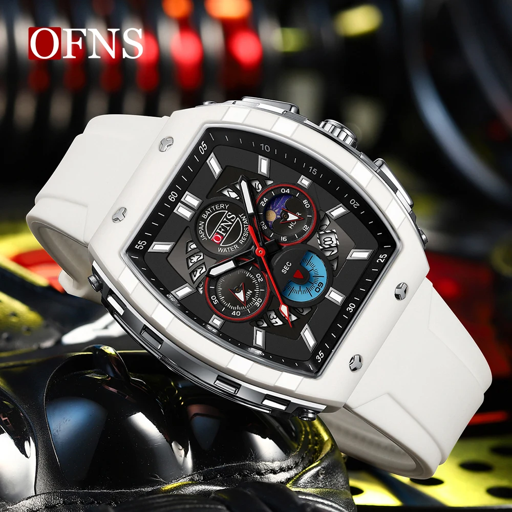 

OFNS 1203, роскошные мужские кварцевые часы, многофункциональные часы с тремя глазами и шестью булавками, кварцевые часы с календарем, деловые мужские часы