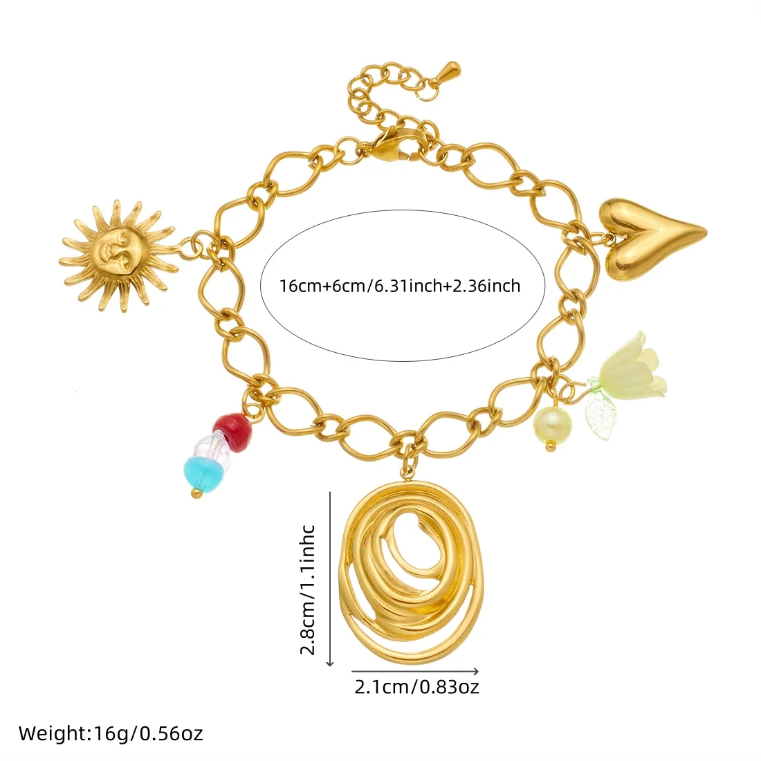 DIEYURO 316L Stainless Steel Golden Lines Oval Sun Heart Crystal Flower Bracelet Women New Classic Wrist Chain Jewelry Gift