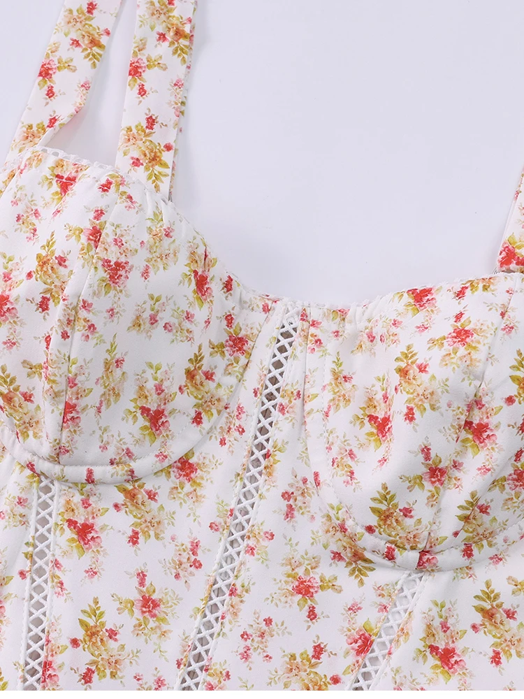 NewAsia Damenkleid mit Blumenmuster, Trägern, A-Linie, sexy hohem Schlitz, rückenfrei, zarten Ausschnitten, Sommerkleid für Party, Strand und Urlaub. – Detail 33