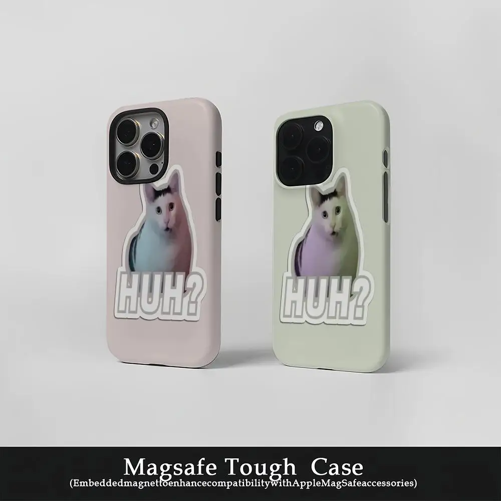 

Cat Saying Huh Funny Meme Phone Case Film Korean for iPhone 16 15 14 13 12 11 Pro Max Plus Luxury Magnetic Double-layer Cover