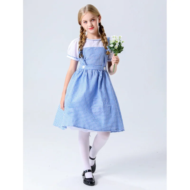 فستان وصيفة الهالوين الأزرق مع رباط شعر للفتيات ، بذلة لطيفة ، حفلة موسيقية أوكتوبرفيست