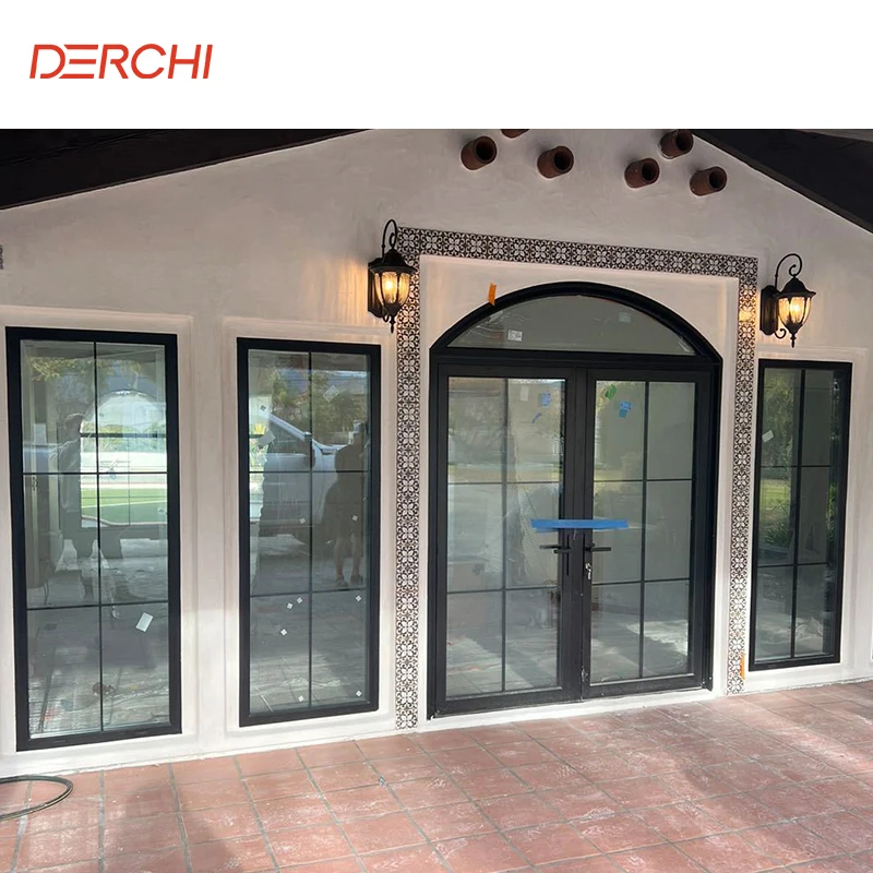 DERCHI California Case Triple Glazed Windows Cheap Price Big Picture Black Window Panoramic Window Floor to Ceiling Fixed Window