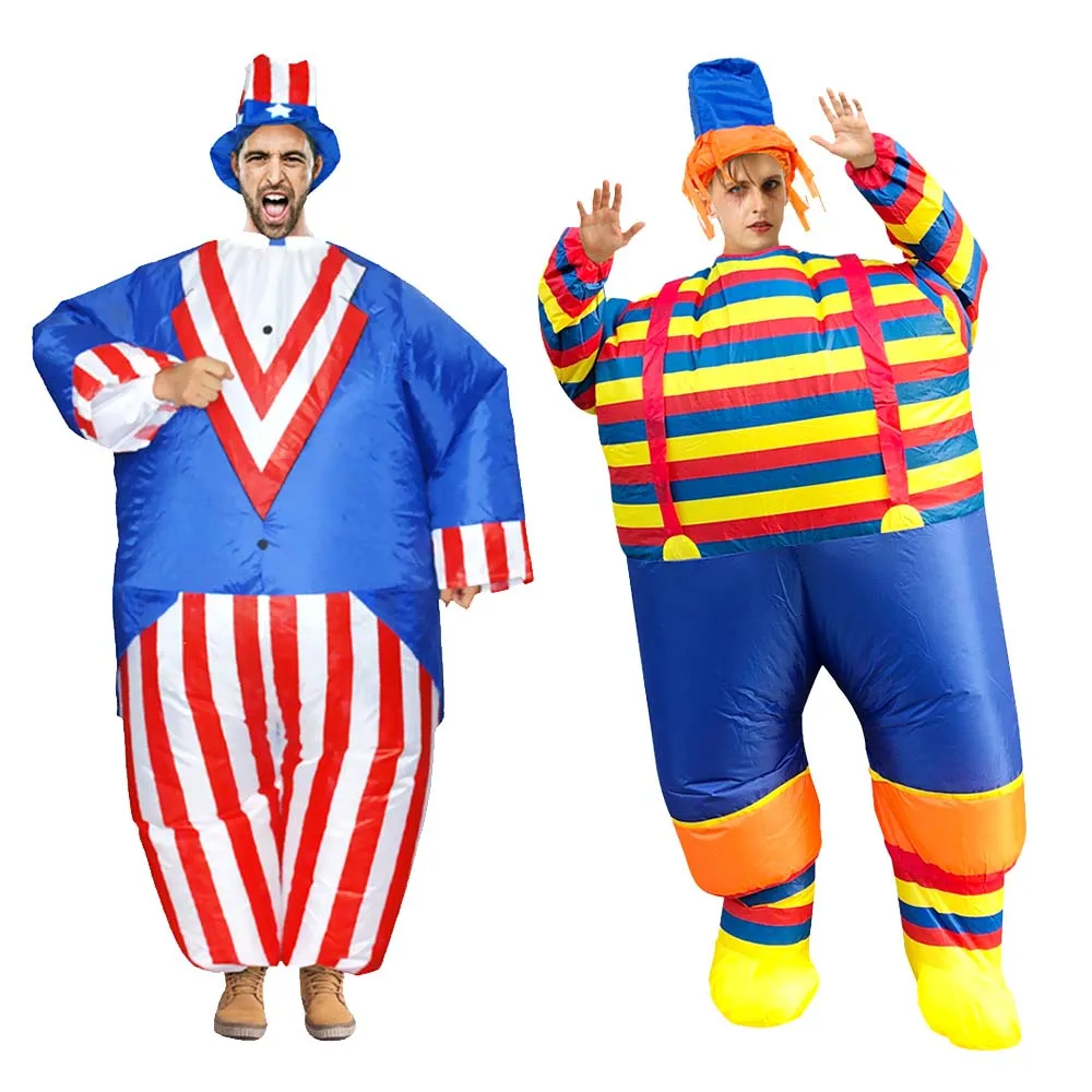 Nieuw opblaasbaar clownkostuum, grappig pak, mascotte Purim, Halloween en kerstfeest Cosplaykostuum voor volwassenen, met meerdere