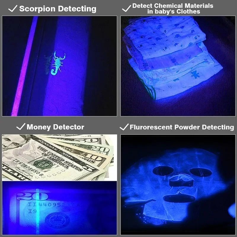 UV Flashlight 395nm Black Light Zoomable Torch UV Light Detector Flashlights for Pet Urine Stains Scorpion