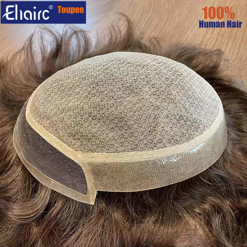 Silk Base Swiss Lace Front Diamond Mesh Bottom Wigs For Men Toupee Men Durable 100% Human Hair System Unit Mens Wig