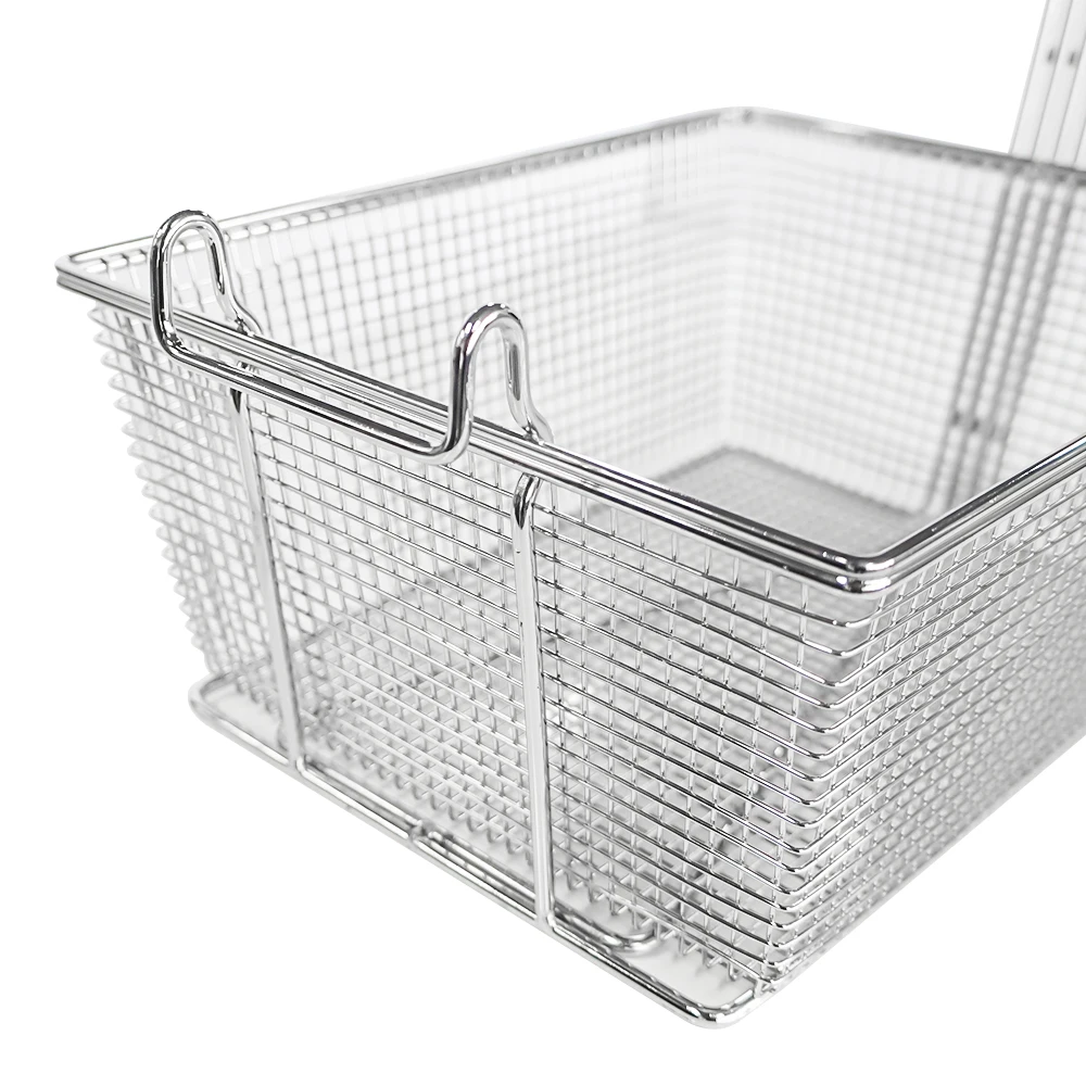 Stainless Steel Rectangle Deep Frying Basket with Metal Handle, Hooks for Chips, Popcorn, Chicken