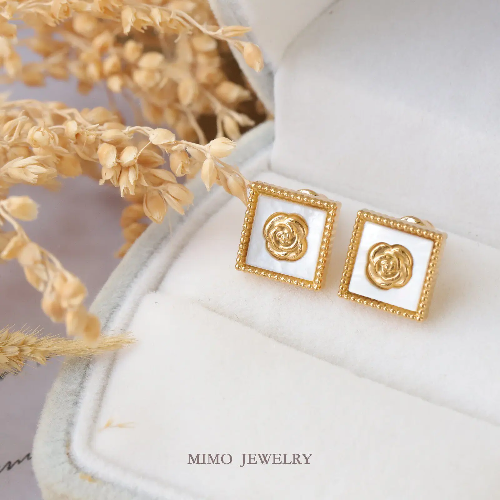 1pcs Titanium Steel Gold-plated Square Rose Fritillary Stud Charms Pendant For Jewelry Making DIY Bracelet Accessories Findings