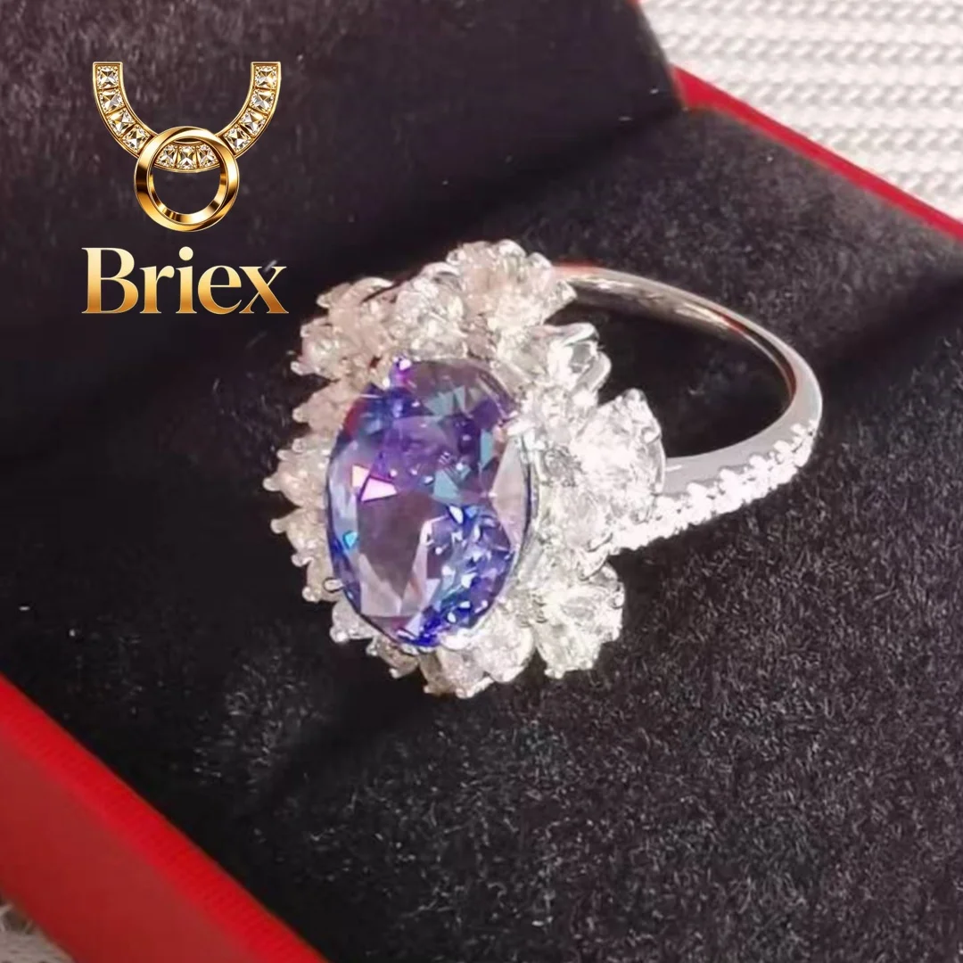 

Briex Jewelry 4.5Ct 12X8mm Created Blue Gem Sapphire Engagement Ring for Women Solid 14K White Gold Jewelry Wedding Band 200