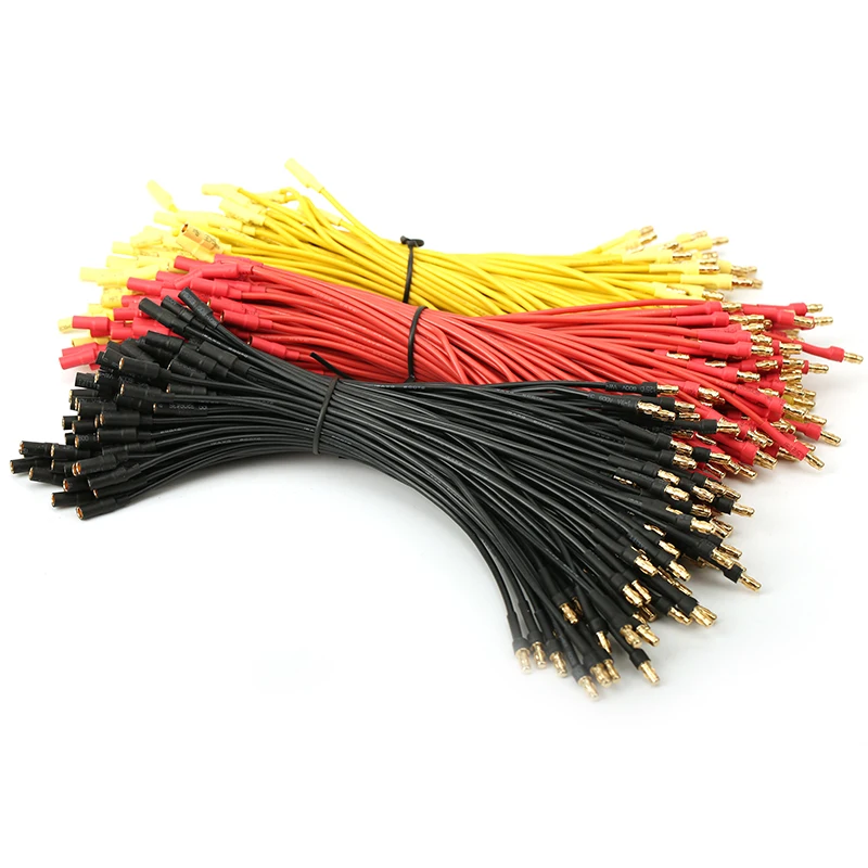 10 peças 16awg 300mm fios de extensão de plugue banana 3.5mm conector de bala banhado a ouro plástico para avião rc drone motor sem escova e