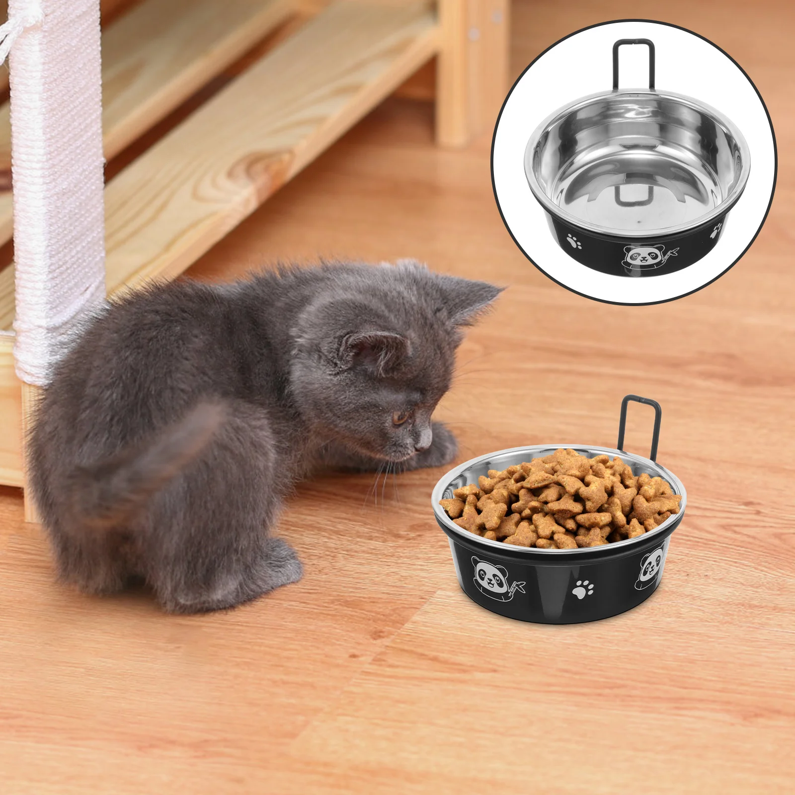 

1 set Stainless Steel Pet 2 In 1 Anti-Spill Cat Dog Food Water Bowl Wear-Resistant Hanging Cage Bowl For Puppy Kitten