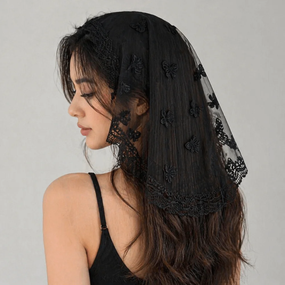 Embroidery Veil - Butterfly Lace Scarf Veil Headbands Solid