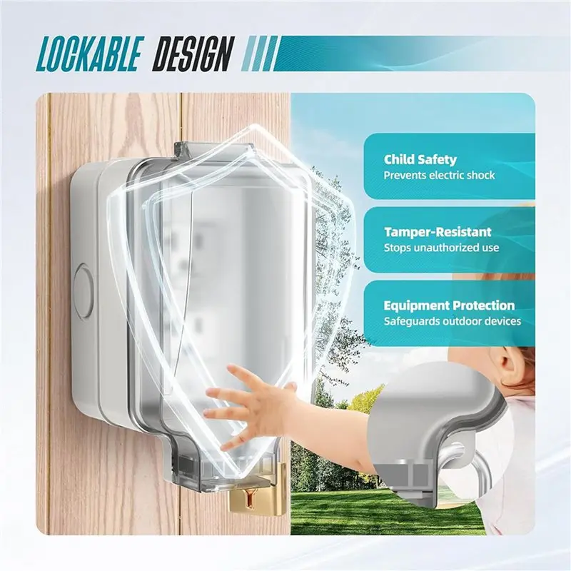 DT19-5X Outdoor Electrical Outlet Box,IP66 Waterproof & Lockable Enclosure,20A Rated With Double Socket For Gardens,Yards