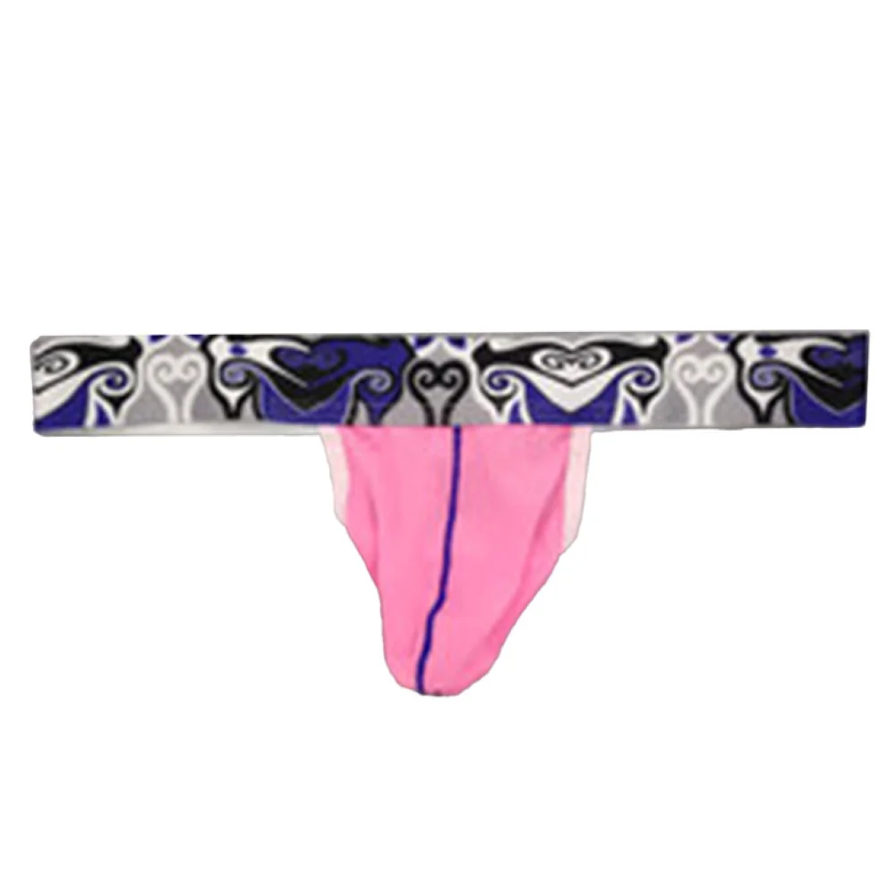 

Men Ice Silk Print Breathable Gay Sissy Pouch Underwear Erotic T-Back Low Rise Underwear For Hot Man Panties Soft Thong G-String