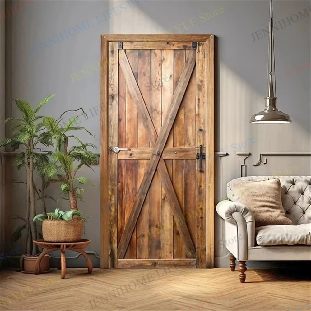 Retro Door Sticker Brown Wood Texture Background Self Adhesive Wooden PVC Refrigerator Poster Wallpaper Home Decoration Stickers