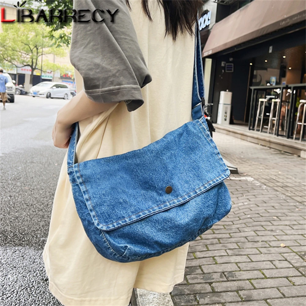 

High Quality Denim Ladies Shoulder Bags Fashion Student Bag Solid Color Large Capacity Women Messenger Bags Travel Bag Sac Femme