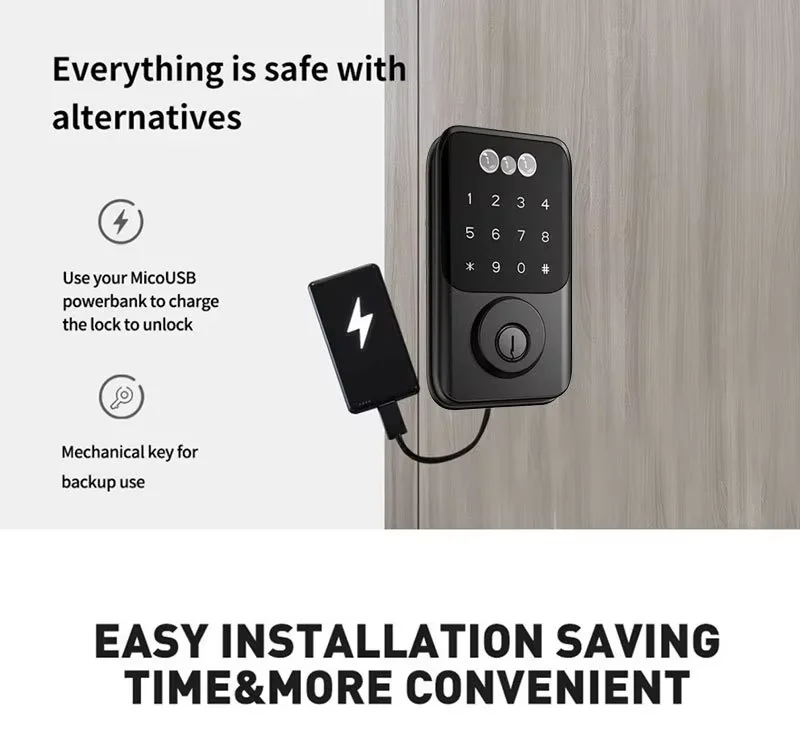 Tuya WiFi Face Recognition Automatic Deadbolt Smart Lock for Wood Door Keyless Palm vein for Office Apartment