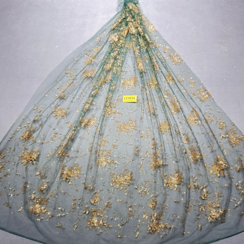 

10 Yards Green Patterned Wedding Dress Fabric Mesh Spray Lace 150cm Wedding Party Spray gold Tull fabric