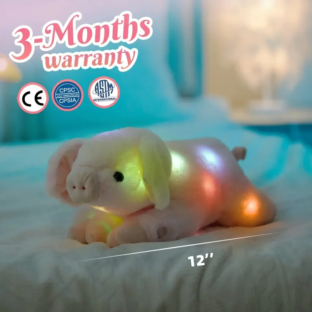 30cm Pig Plush Toys Stuffed LED Glowing Piggy Throw Pillow Cute Lying Down Animals Sleeping Cushion Gifts for Girl Baby Birthday