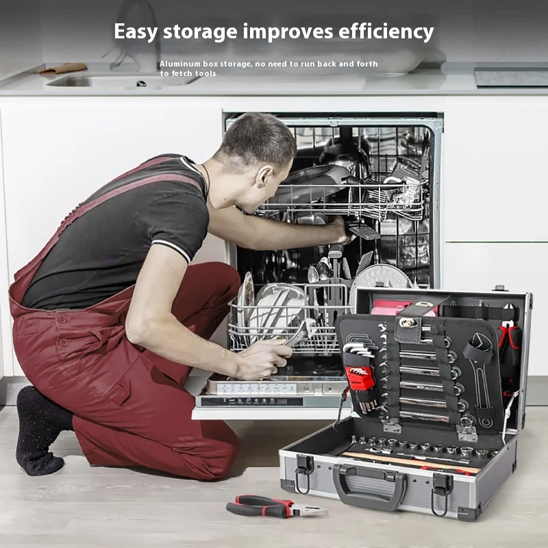 

Premium 105 Pcs Comprehensive Car Maintenance Tool Set with Aluminum Storage Box Socket Wrench Kit for Automotive Repair