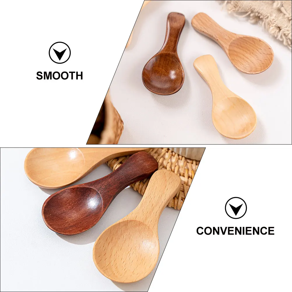 

3 Pcs Mini Wooden Spoons Set Kitchen Supplies Food Grade Wood Scoops for Tea Coffee Seasoning Household Tools