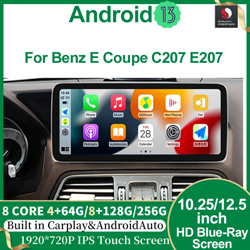 

Qualcomm Android13 System GPS Navigation 8+256G Apple Carplay AUTO For Mercedes Benz E Coupe C207 A207 Car Video Player 4G Wifi