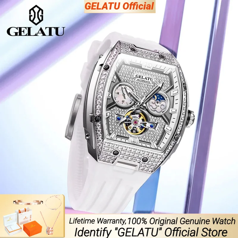 

GELATU 6016 Original Luxury Full Diamond Automatic Mechanical Watch for Ladies 52mm Big Face Waterproof Multifunctional Watch