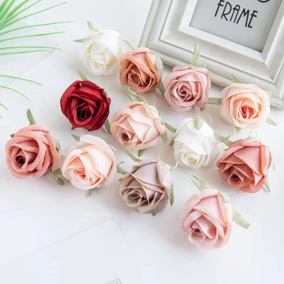 

100Pcs Cheap Rose Heads Home Wedding Supplies Decoration Valentine's Day Garland Accessories Scrapbook Silk Artificial Flowers