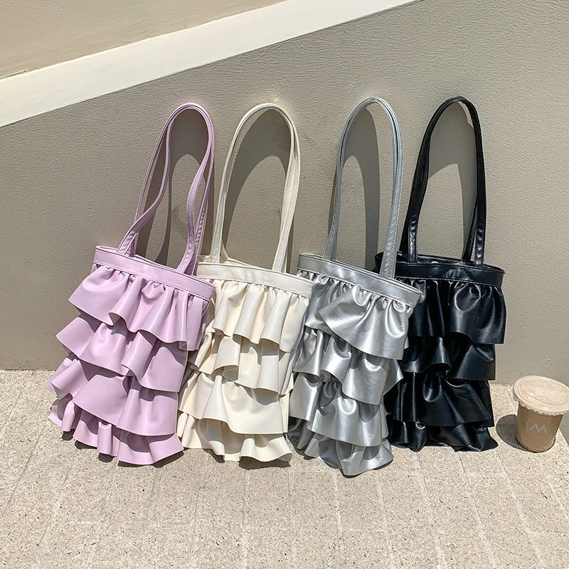 

2023 New Women's Pleated Soft Leather Tote Bag Luxury Designer Large Capacity Shoulder Bag Female Underarm Bag Bolsa Feminina