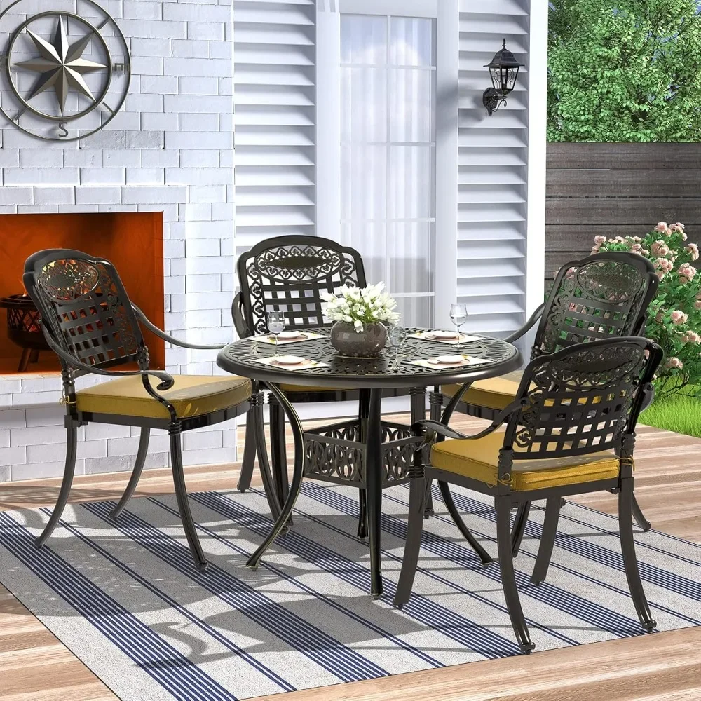 

5 Piece Patio Dining Set, Outdoor All-Weather Cast Aluminum Dining Table Set, Patio Furniture Set for Backyard, Include 4 Chairs