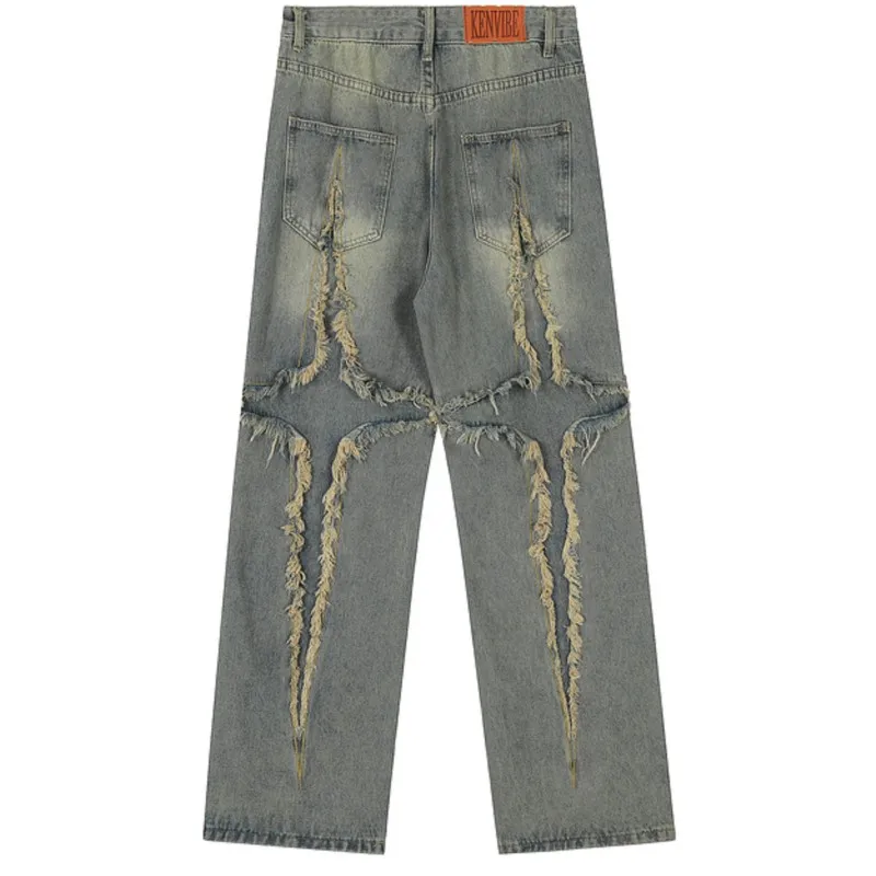 Washed Worn Jeans Men's Retro Waste Soil Style Straight Wide-Leg Pants Women