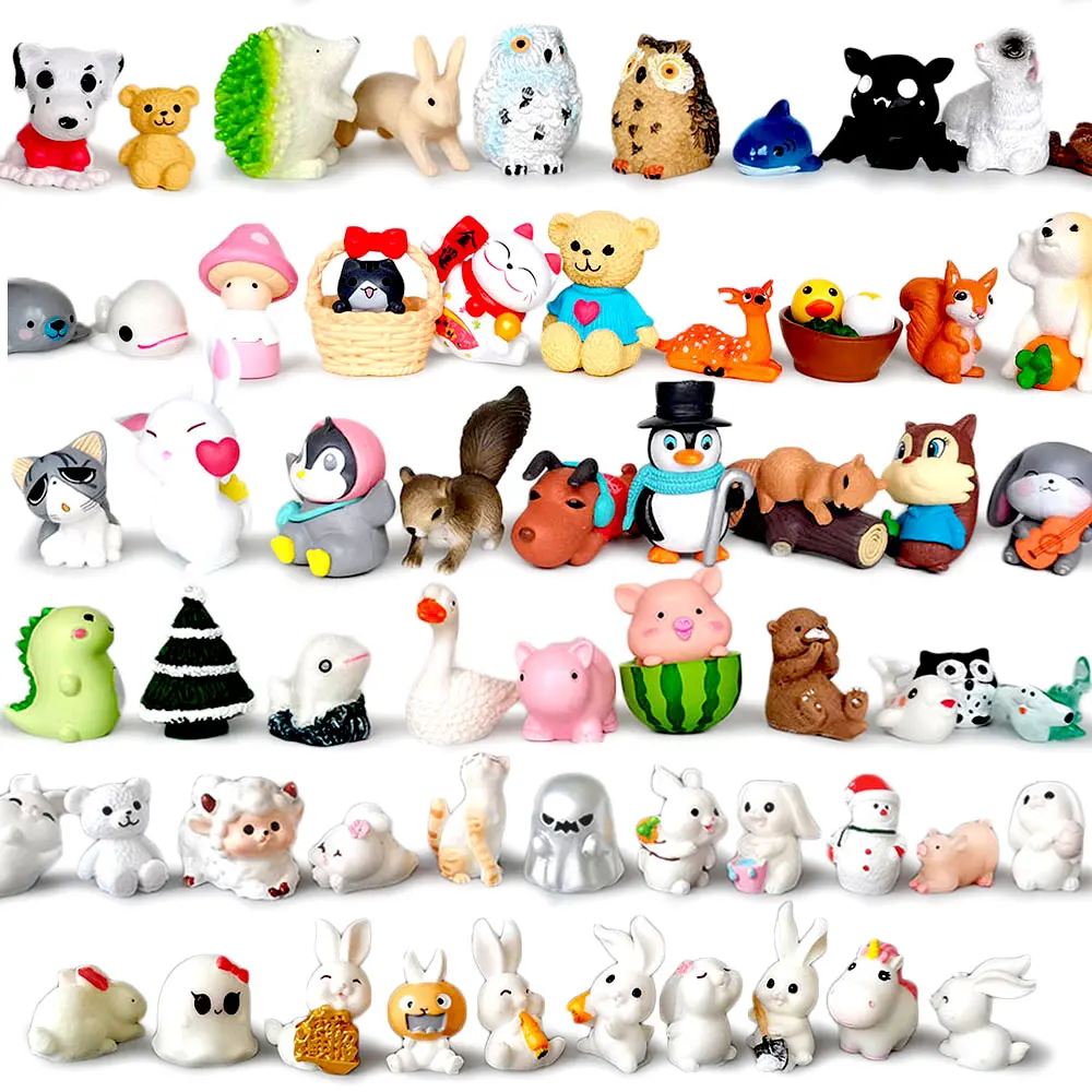 6/15/60pcs Surprise Fairy Garden Miniature Animal Figurine Duck Terrarium Christmas Decor House Tree Dollhouse Accessories Toy