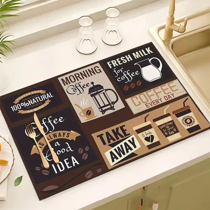 Vintage Coffee Shop Print Keuken Schotel Droogmat Amerikaanse Retro Cafe Aanrecht Afdruipmat Antislip Hittebestendige Gootsteenmat