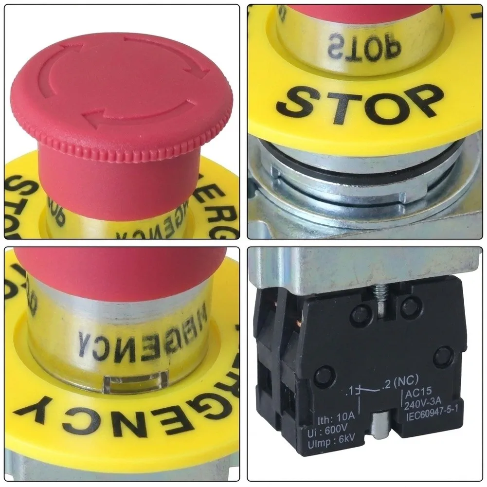 Self Locking Push Button Switch 2pcs IP65 Rated with 1 Normally Open 1 Normally Closed Contact for Control Panel Integration