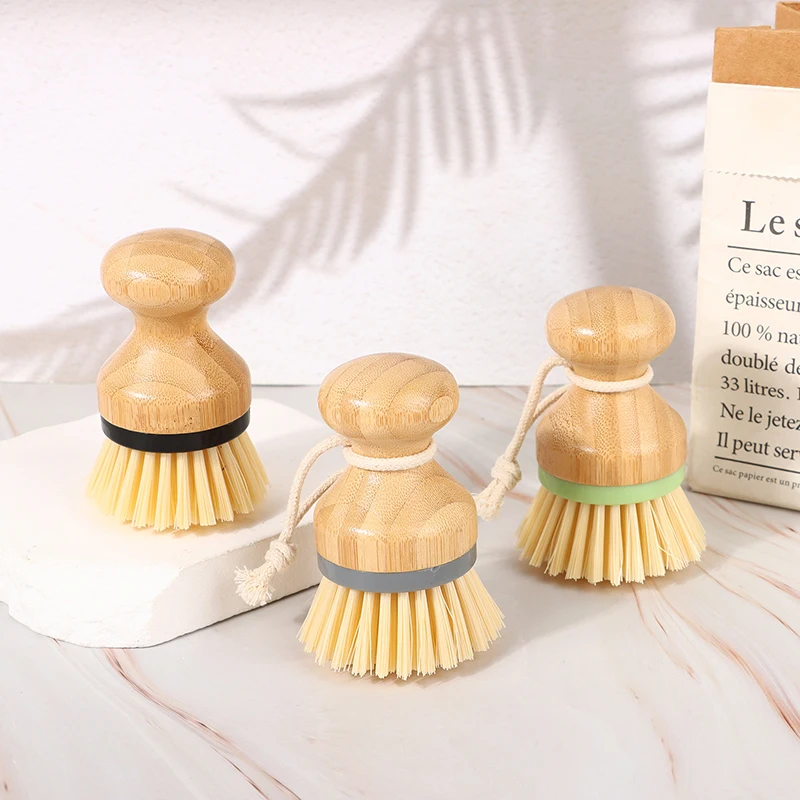 Wooden Bamboo Round Handle Cleaning Brush Easy Use Convenient For Washing Pot Dish Bowl Sink Stove Brush Kitchen Cleaning Tool