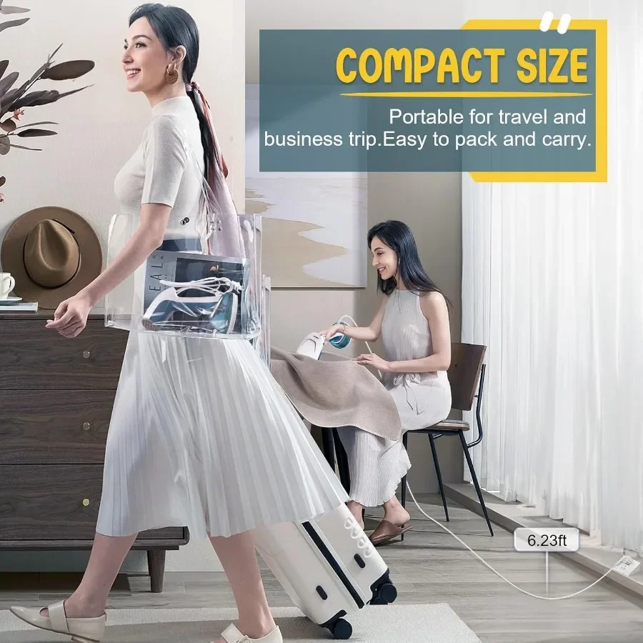 باخرة محمولة للملابس 1200 واط مع خزان مياه كبير 360 مللي مزيل التجاعيد السريع مُبخّر ملابس محمول مثالي للمنزل خارج #3