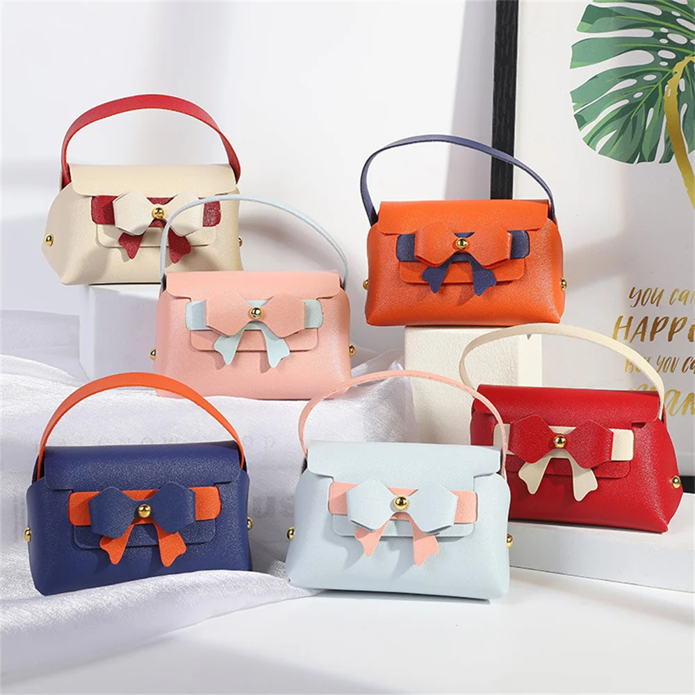 Women PU Leather Bowknot Wedding Bag with Gift Candy Packaging Box Portable Storage Box Handbag Lady Coin Purse Tote Bag