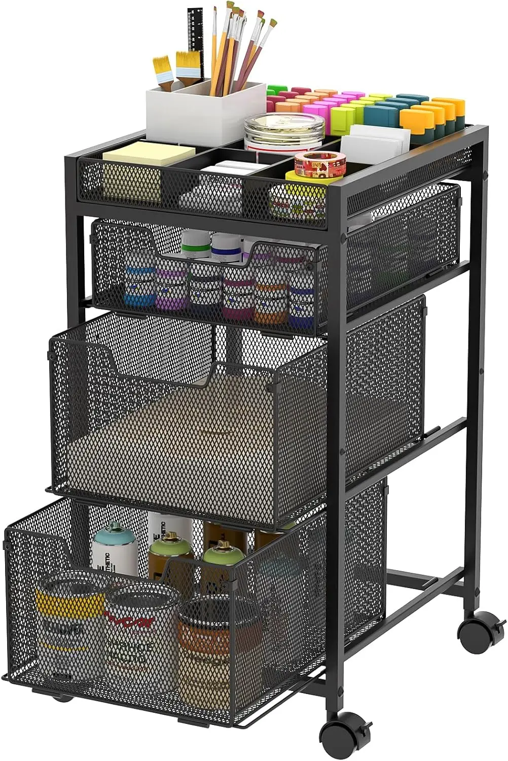 

3-Drawer Rolling Craft Cart with Adjustable Dividers and Lockable Wheels for Art Supplies Storage