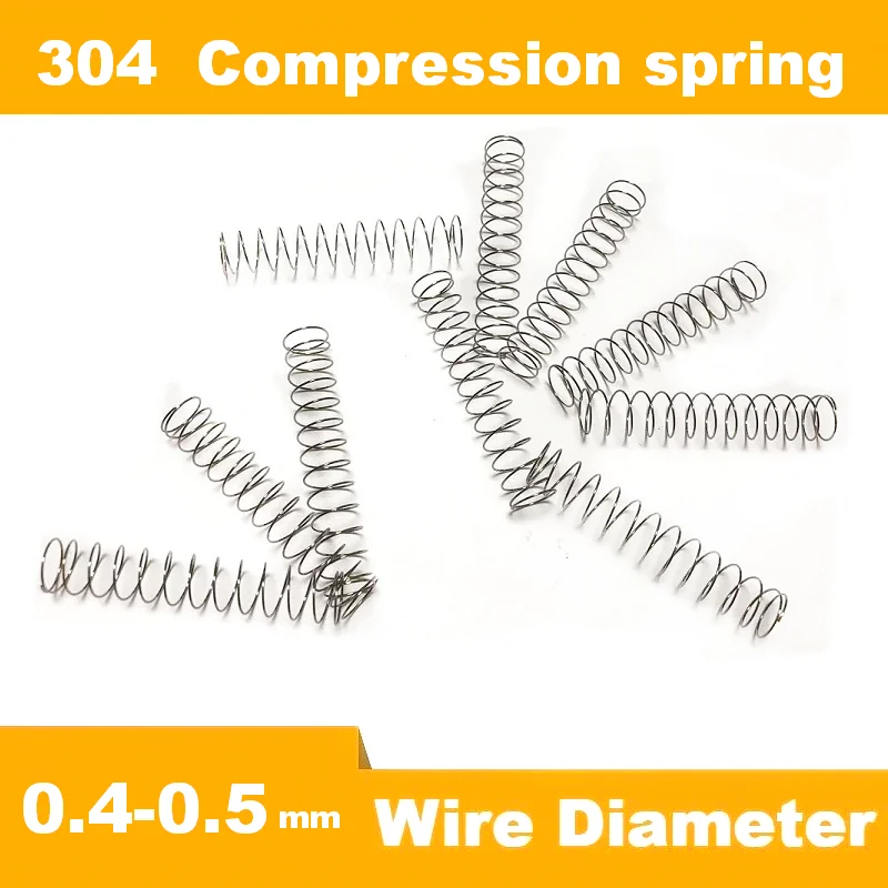 Compression Spring, 10Pcs 304 Stainless Steel, 0.4mm and 0.5mm Wire Size,  Silver Tone,Length 5-50mm