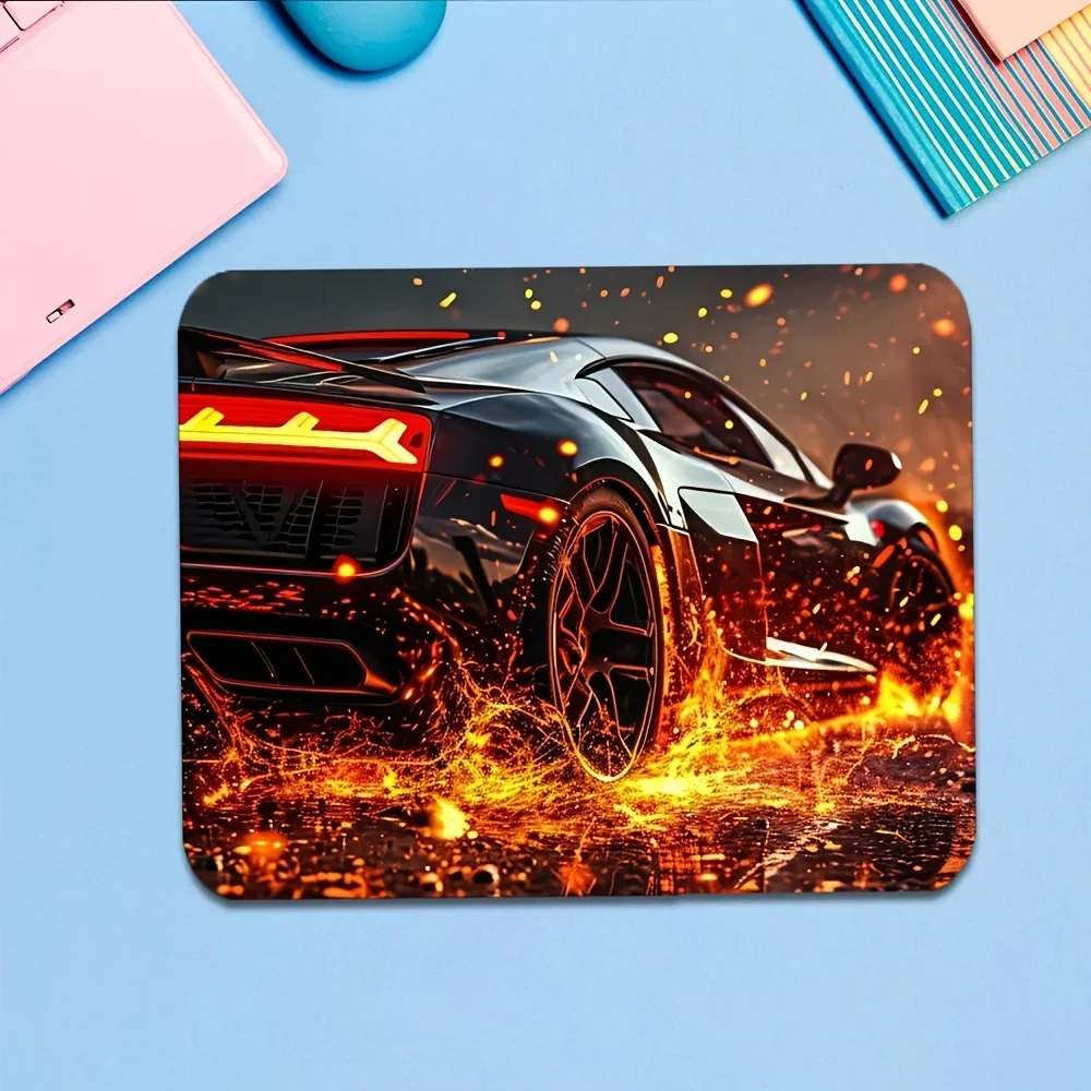 Black Supercar With Sparks Art Small Mouse Pad Desk Pad Rubber Anti Slip Edge Locking Laptop Office Mat Pc Accessories Gaming